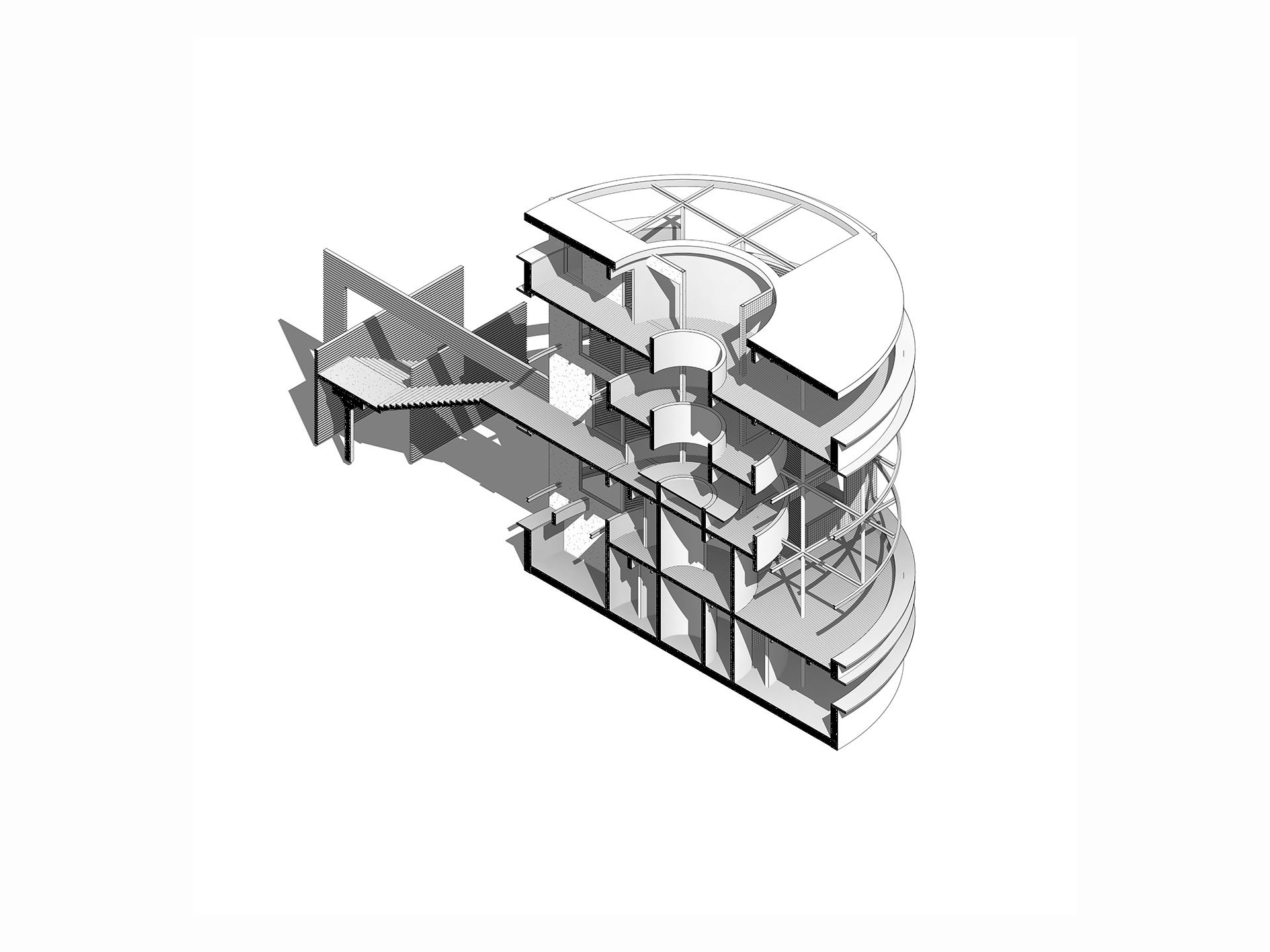 Cylinder House Axon NE Section BW_POCHE